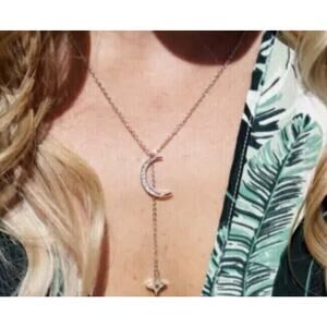 Lili Claspe NWT Silver Rope the Moon & Star Lariat Necklace